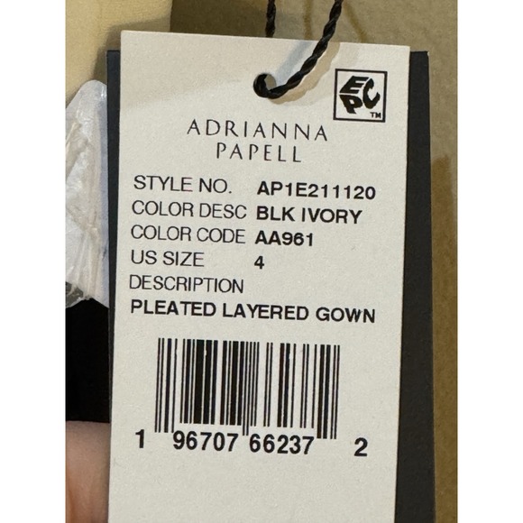 Adrianna Papell‎ Women's Pleated Layered Gown Size 4 Black And Ivory - Picture 7 of 9